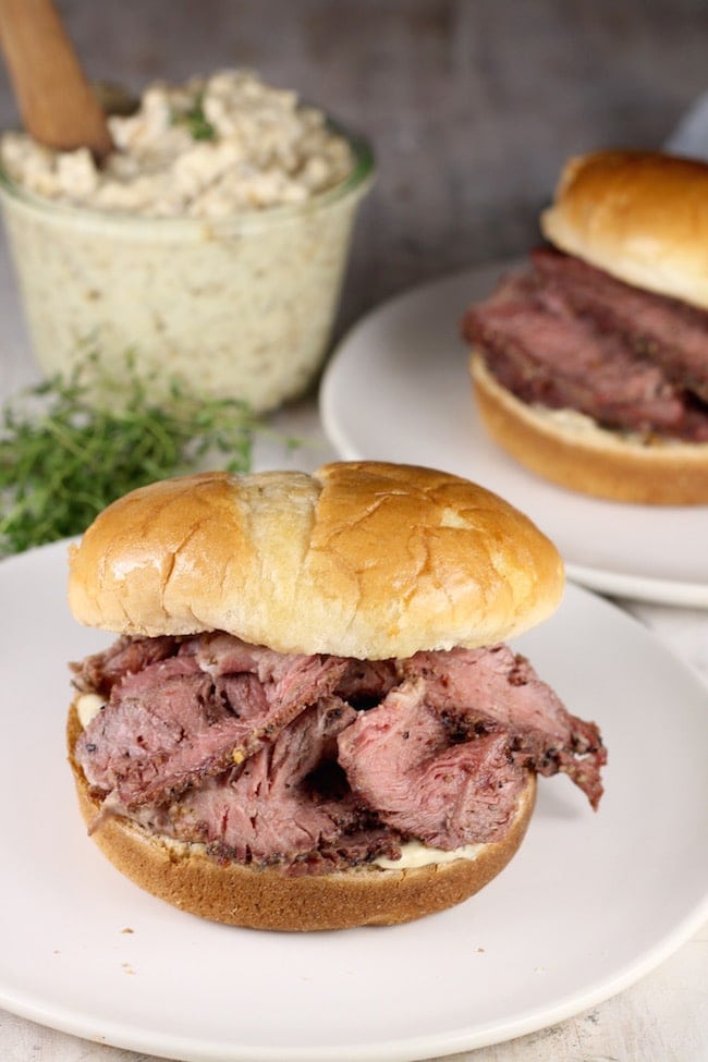 Smoked Roast Beef Sandwiches with rare roast beef