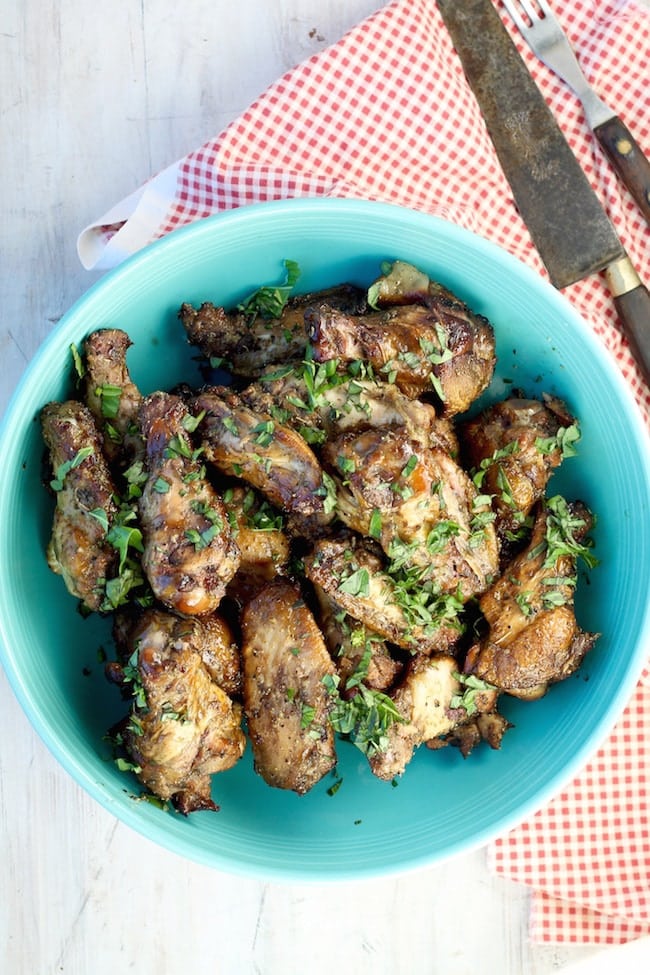 The Best Hickory Smoked Chicken Wings - Italian Glazed garnished with fresh parsley