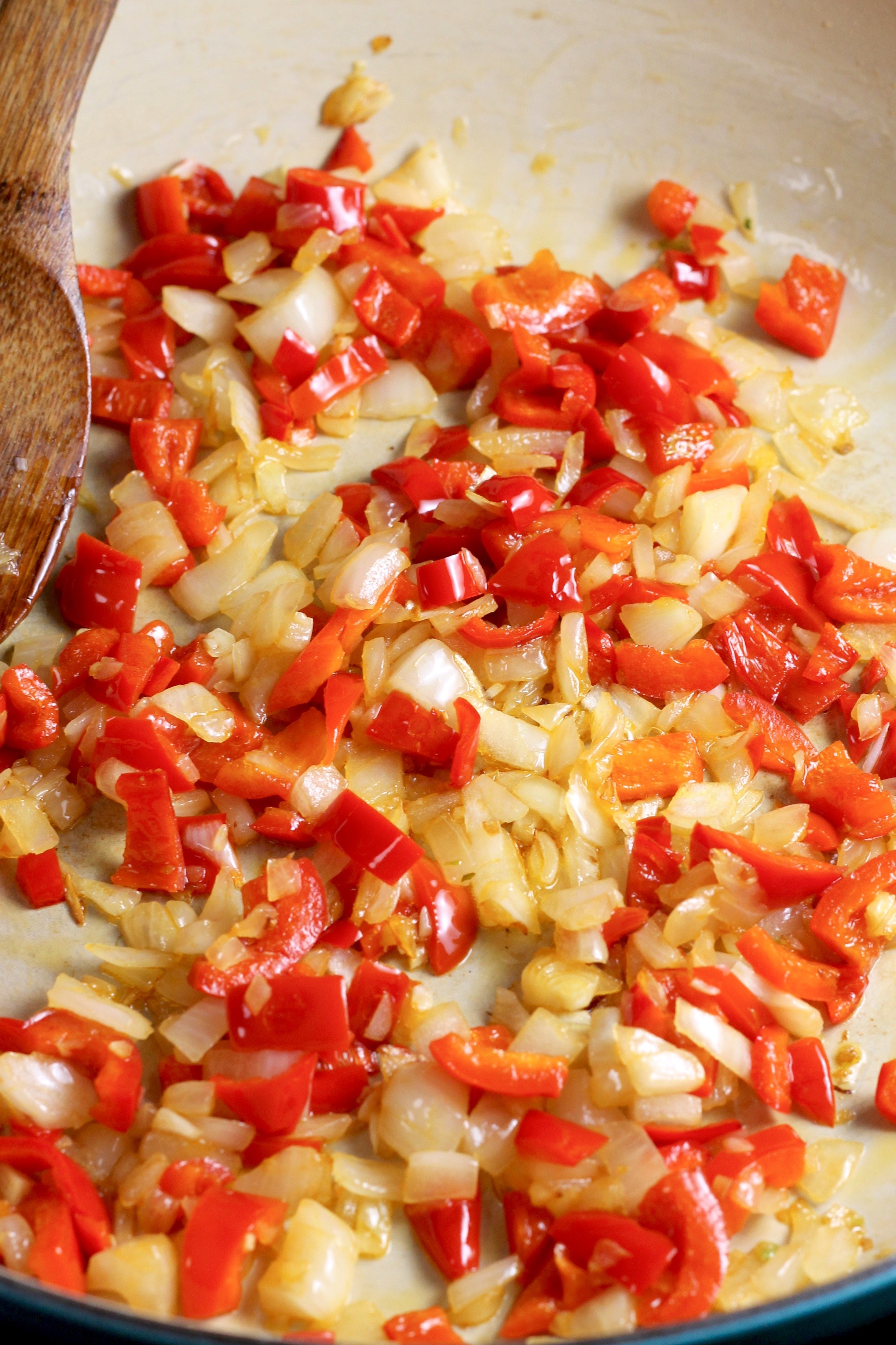 Onions, Garlic, Red Peppers for Smoked Chicken Chili