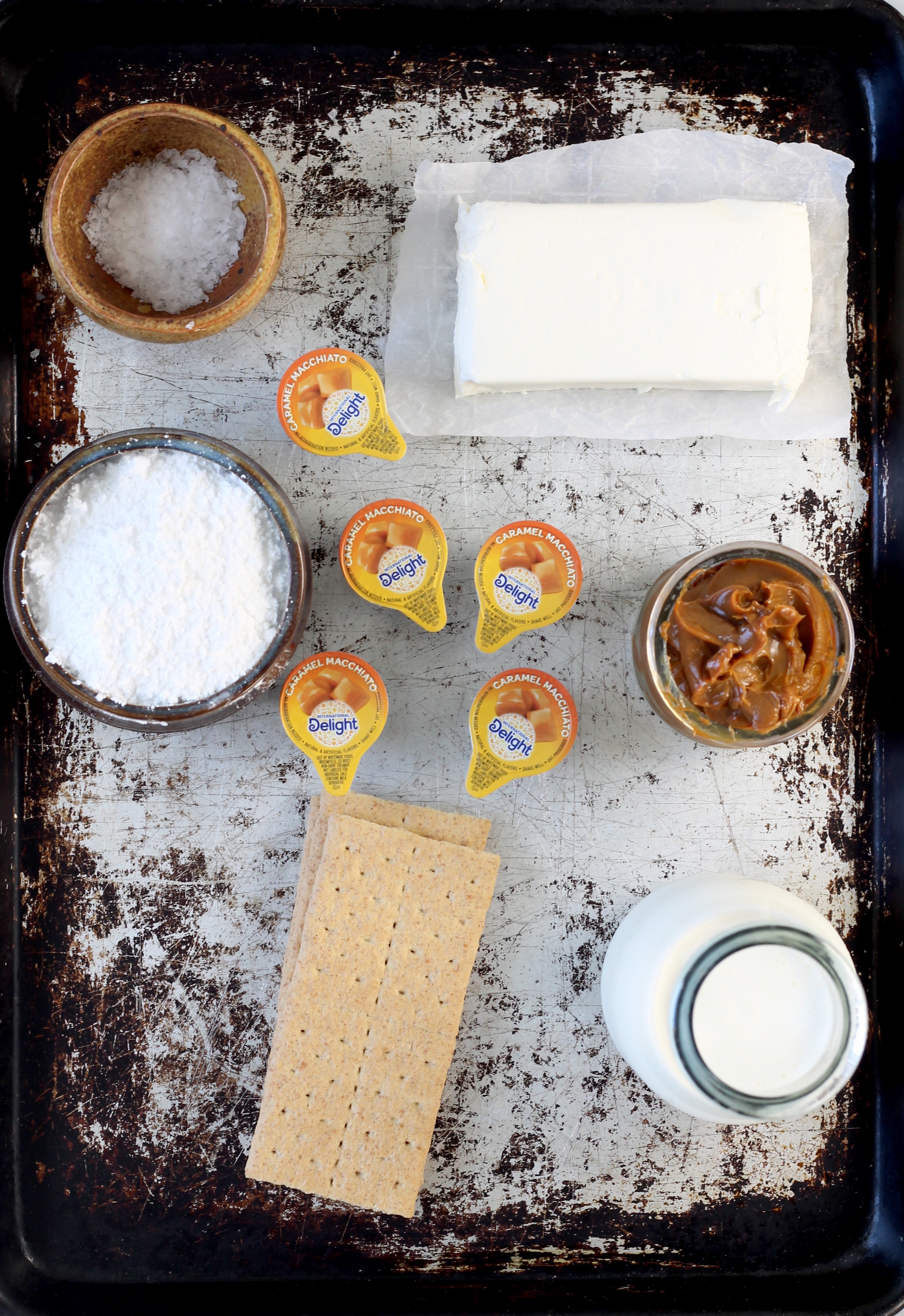 Ingredients for No bake caramel macchiato cheesecakes