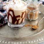 Pumpkin Spice White Russian Cocktail with chocolate drizzle