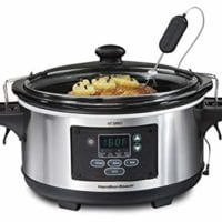 Hamilton Beach (33969A) Slow Cooker, Programmable, 6 Quart With Temperature Probe, Sealing Lid and Transport Clips, Stainless Steel