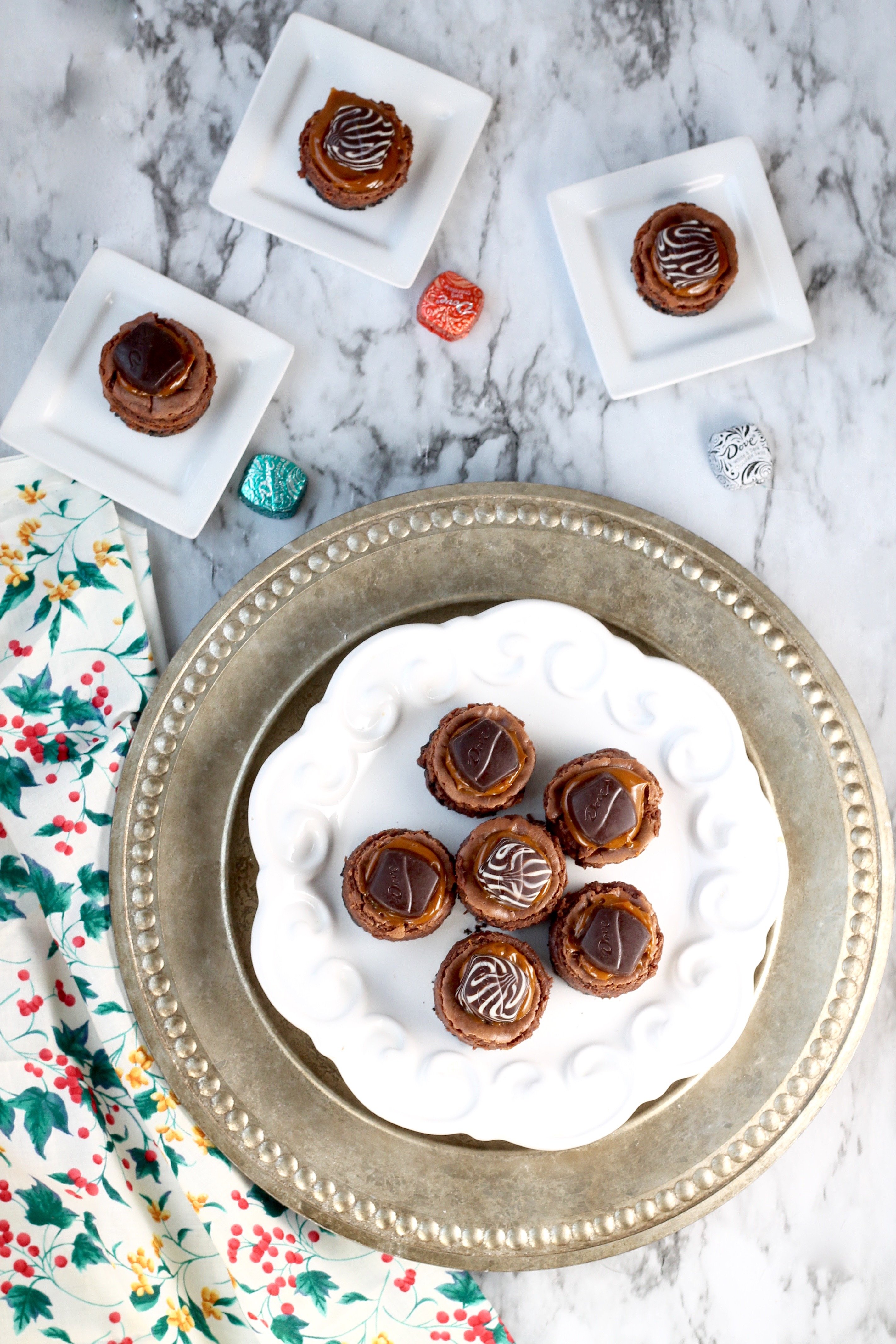 Mini Chocolate Cheesecakes with Dove Chocolates and Dulce De Leche Caramel
