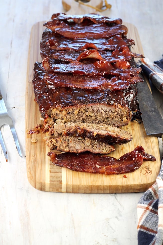 Easy Smoked Meatloaf with dr pepper barbecue sauce and bacon