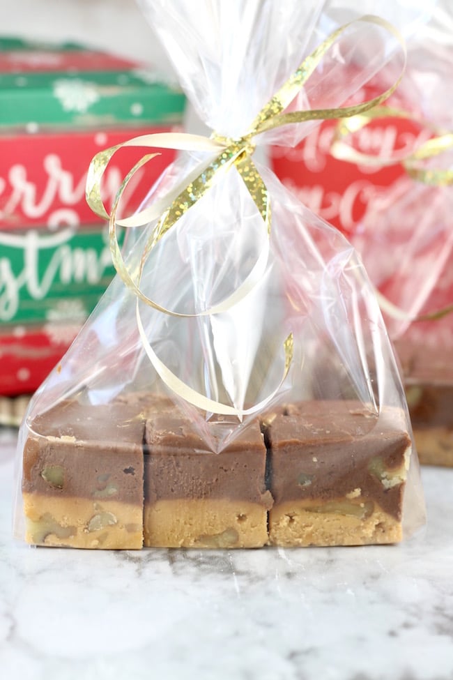 Two Tone Fudge packaged for holiday goodie baskets