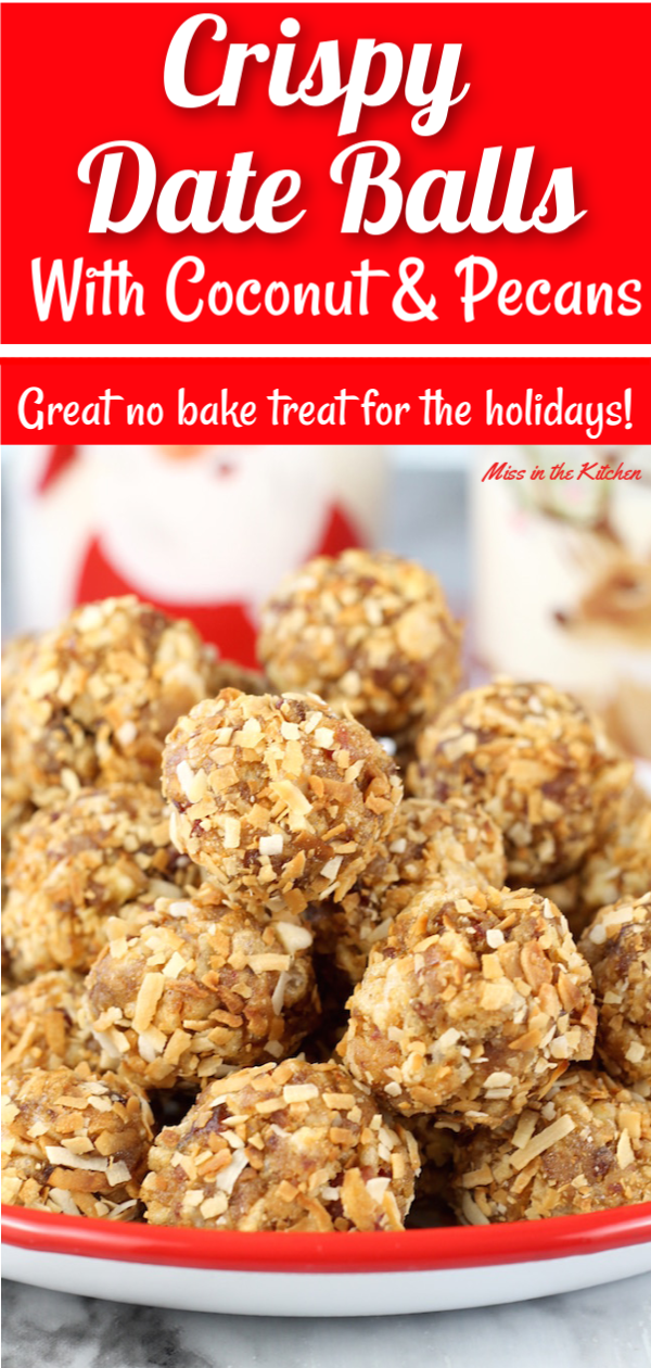 Easy No Bake Crispy Date Balls with toasted coconut
