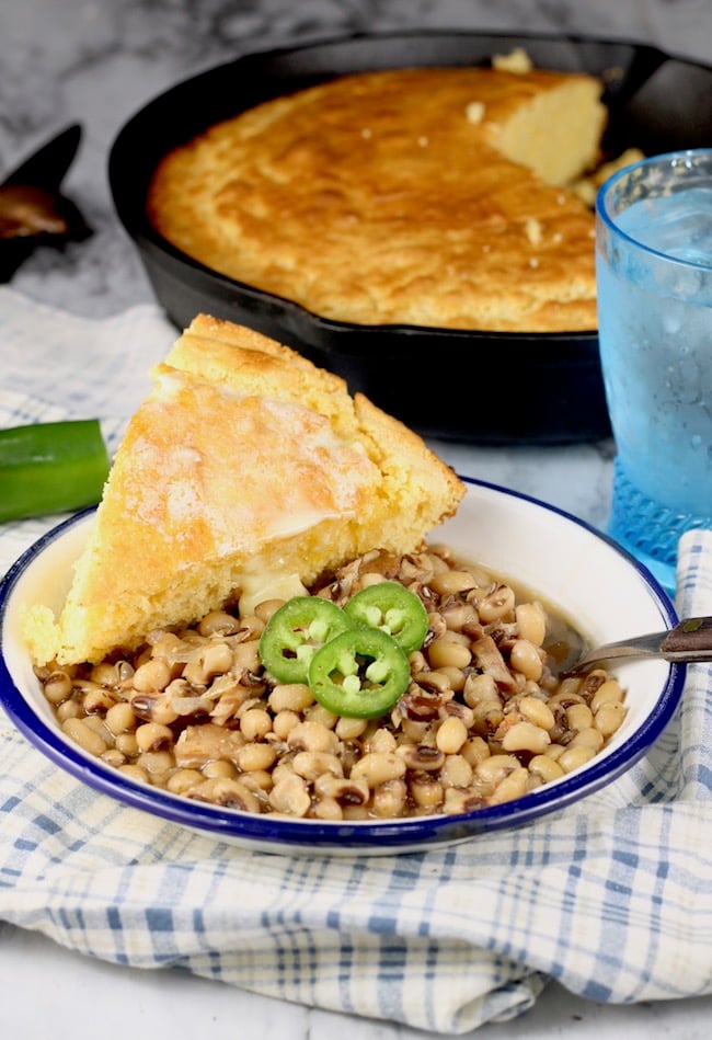 Crock Pot Black Eyed Peas with skillet cornbread