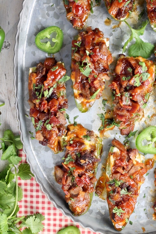 Jalapeno Poppers with brisket, bacon and barbecue sauce
