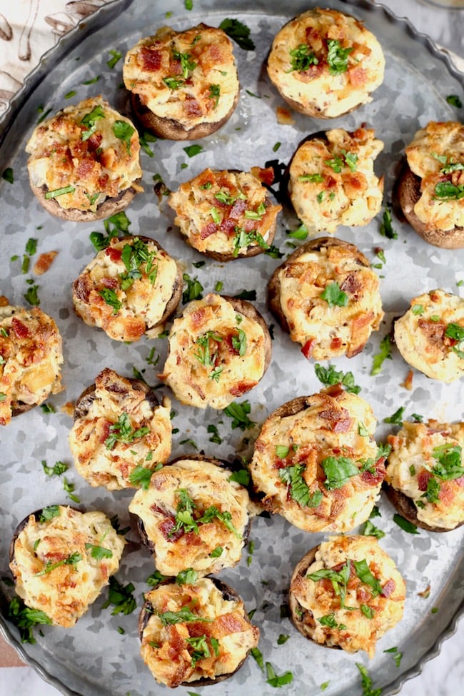 Keto Stuffed Mushrooms with bacon, cream cheese, caramelized onions and smoked gouda