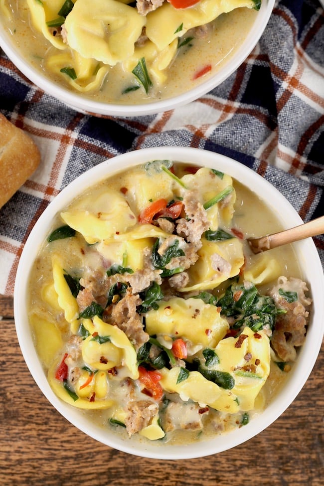 Easy Tortellini Soup ~ Creamy and delicious with sausage and spinach