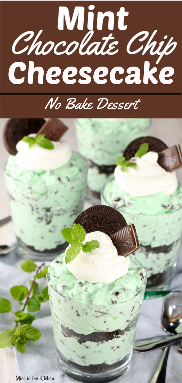 Easy No Bake Mint Chocolate Chip Cheesecake Dessert Recipe