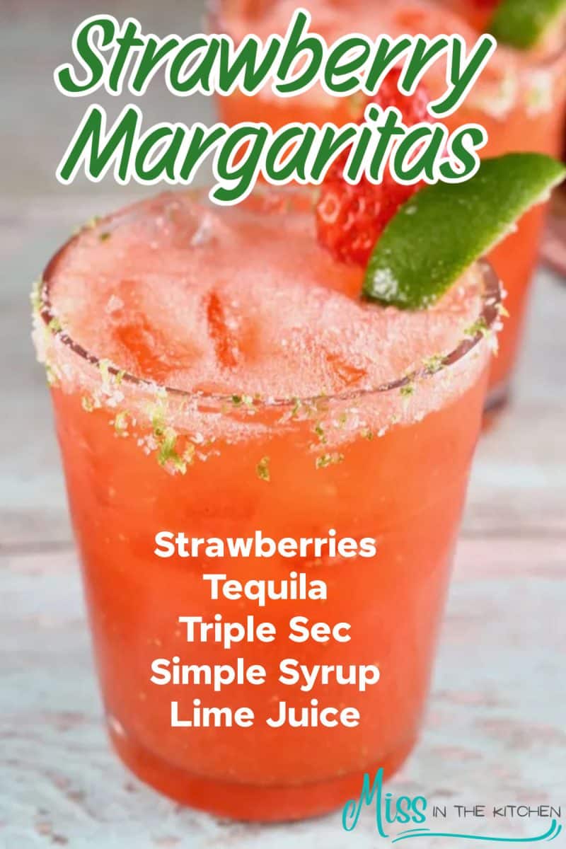 Strawberry Margarita in a glass - text overlay.