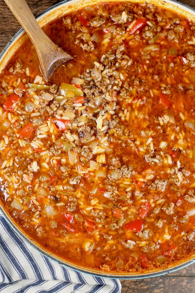 Stuffed Pepper Soup with tomato broth