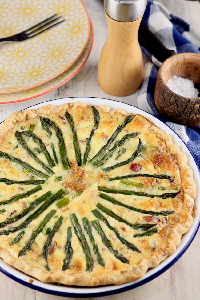 Asparagus Quiche baked with bacon and cheese