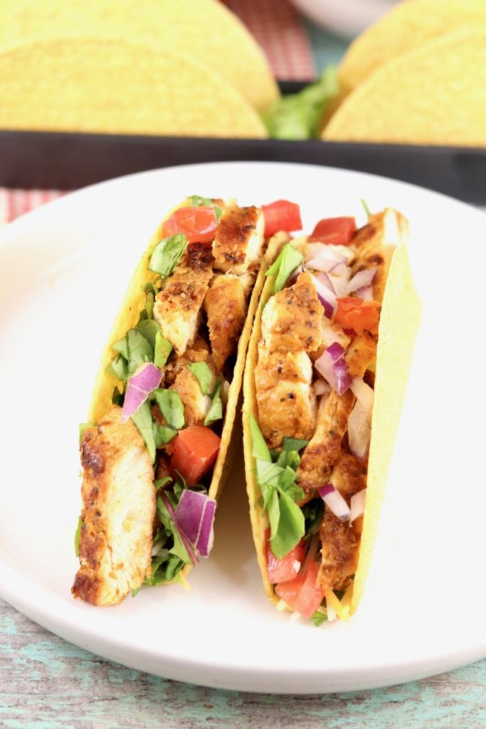 Blackened Chicken Tacos on a white plate