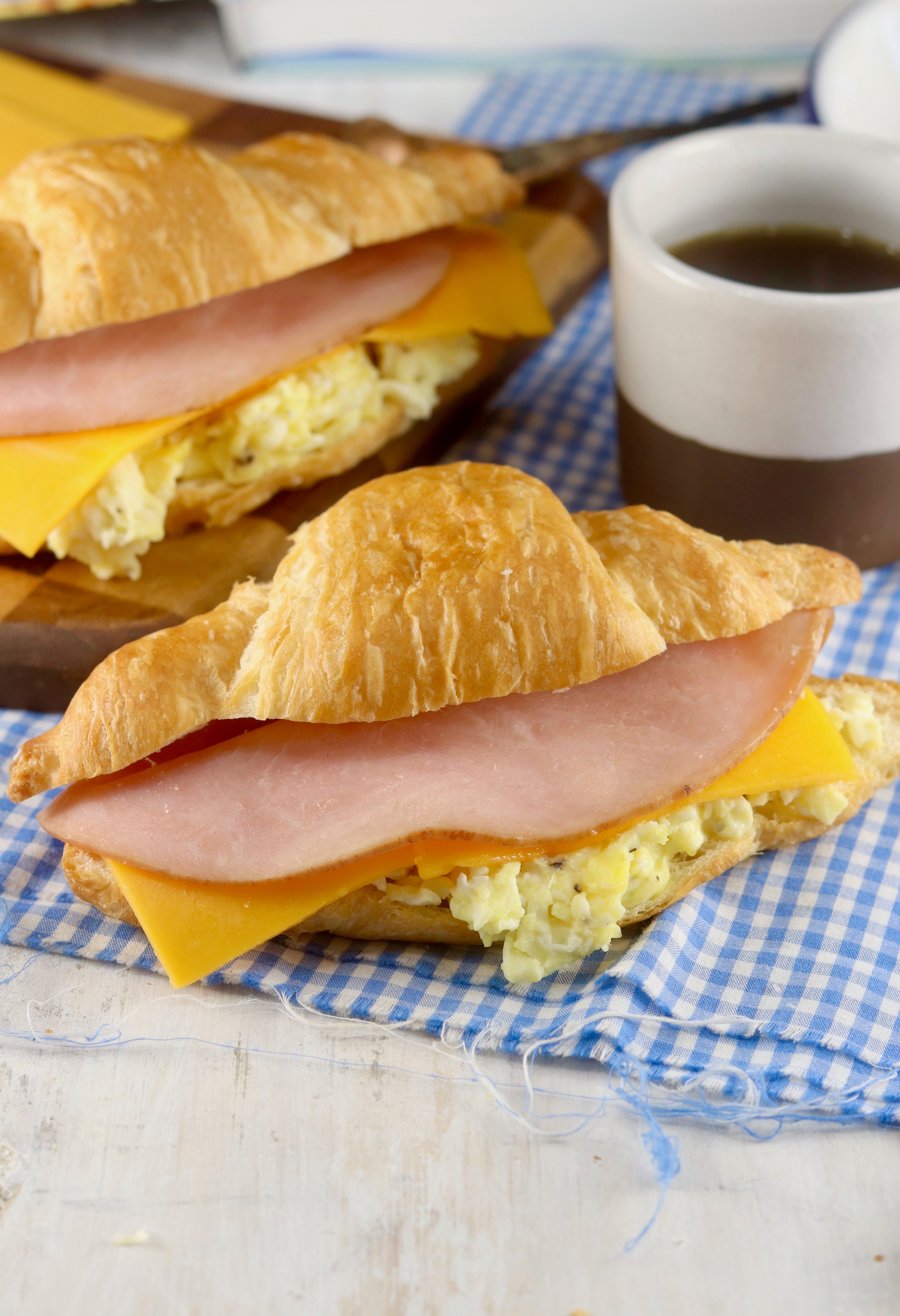 Croissant Breakfast Sandwich with ham, egg and cheese