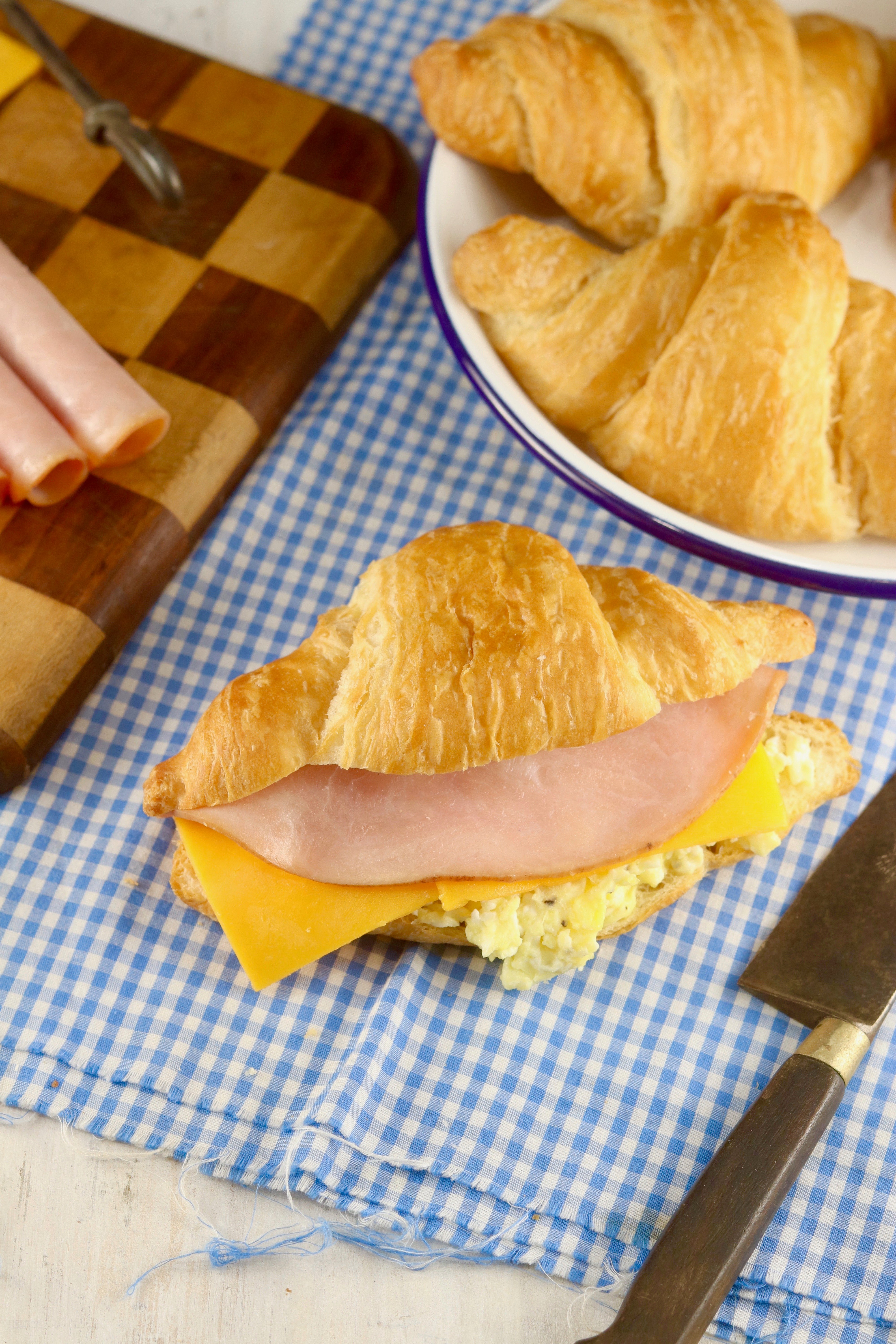 Ham, Cheese and Egg Croissant Breakfast Sandwiches