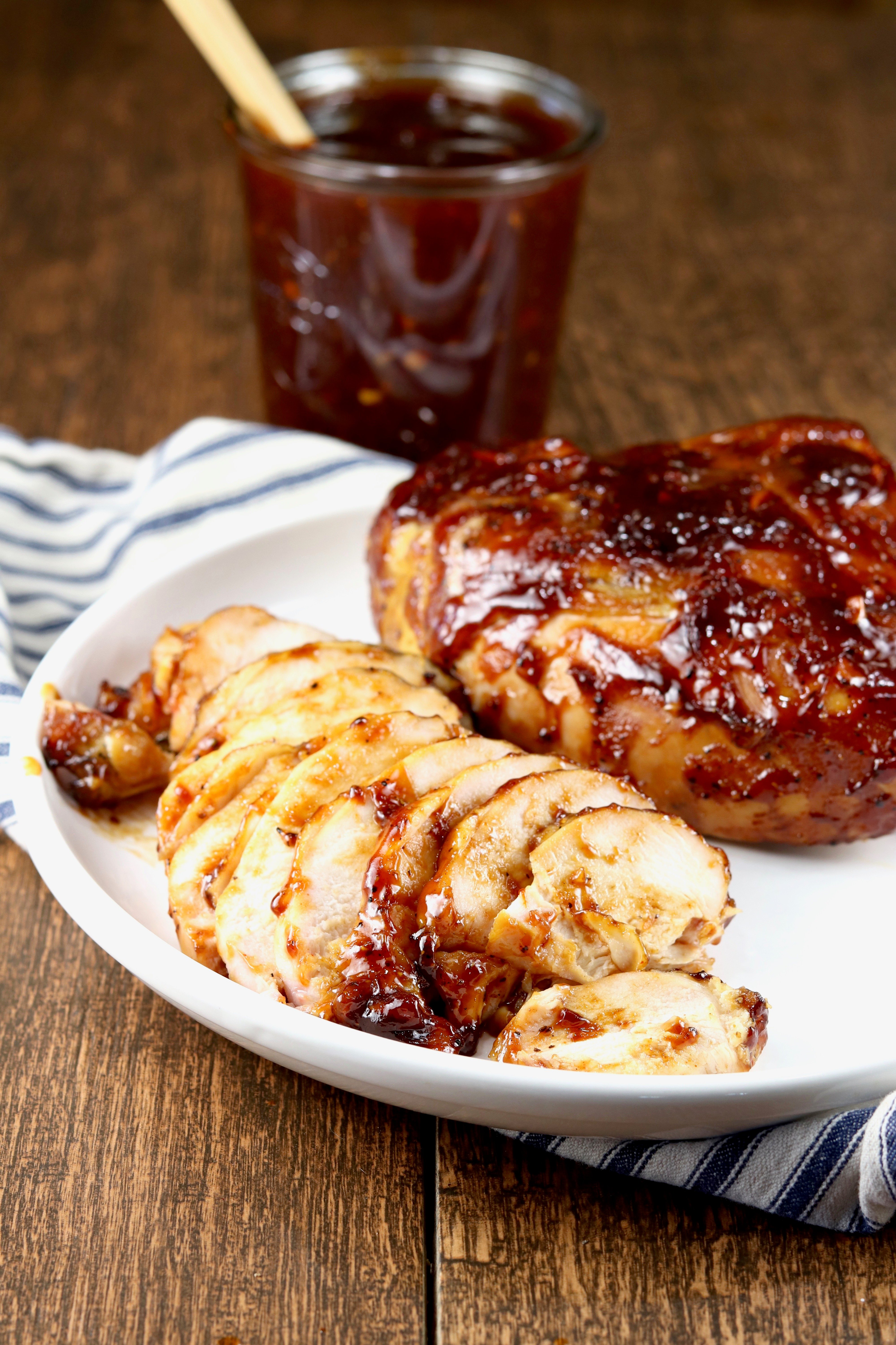 Grilled BBQ Chicken Breasts, whole and sliced