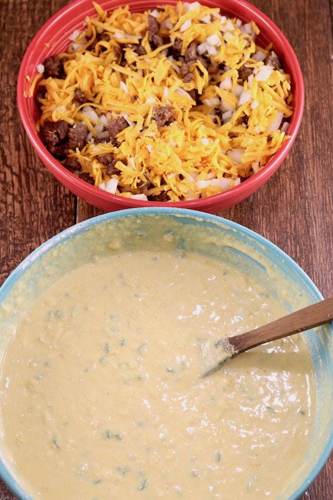 Mexican Cornbread batter and ground beef mixture