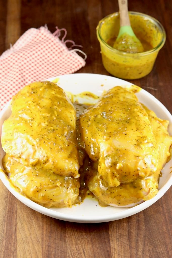 Chicken brushed with homemade Mustard BBQ Sauce