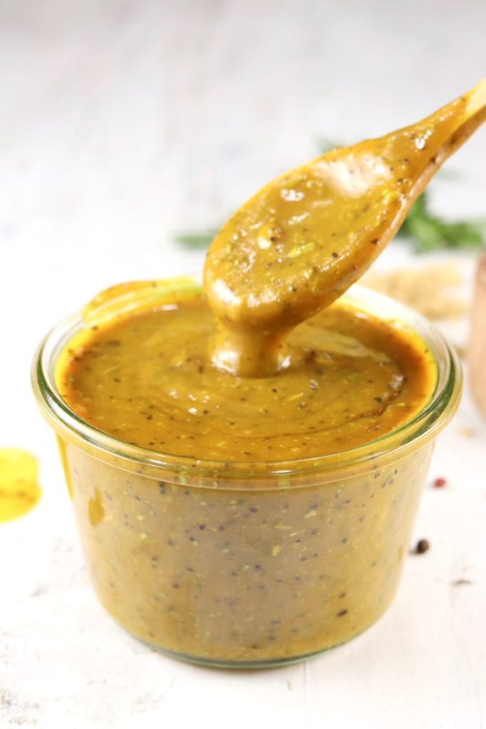 Mustard BBQ Sauce wood spoon
