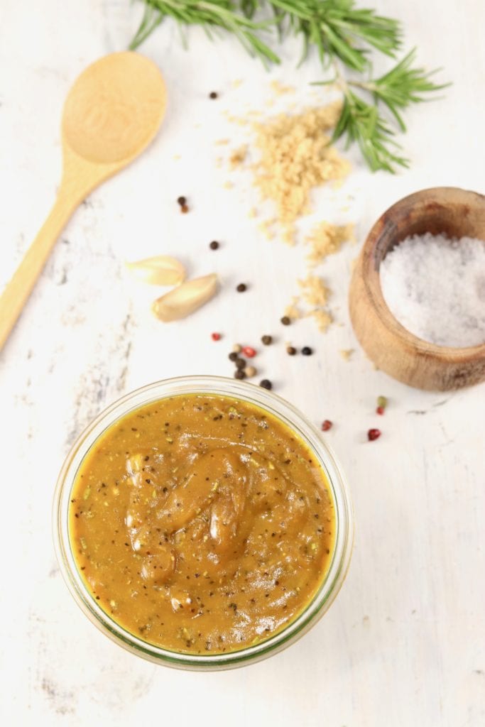 Mustard BBQ Sauce with garlic and herbs
