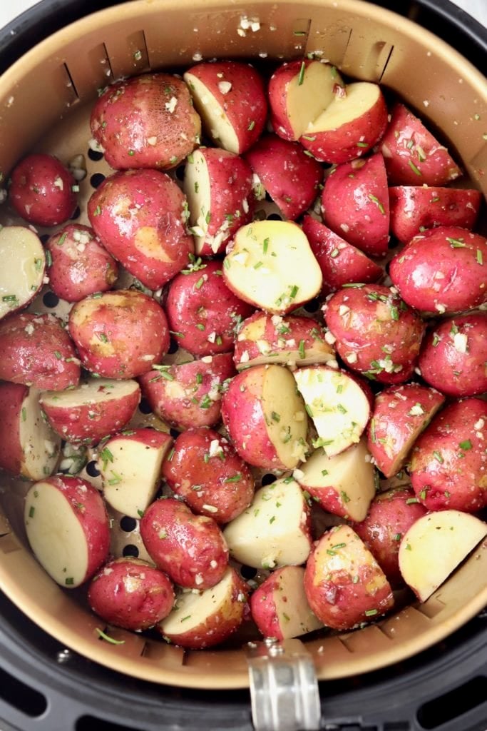 Air Fryer Basket of baby red potatoes