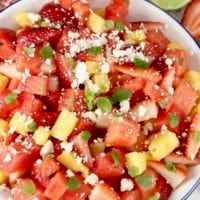Watermelon, Strawberry and Pineapple Salad with feta