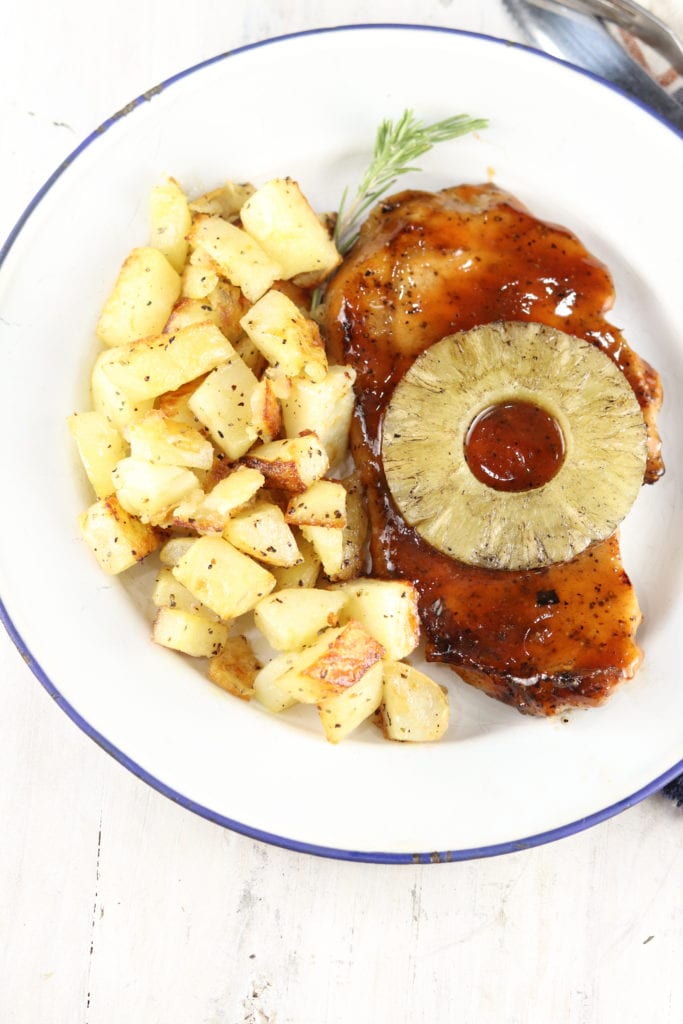 Grilled BBQ Pork Chops and potatoes