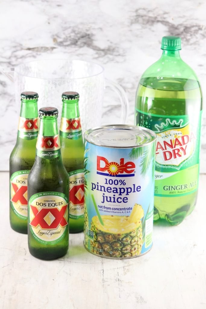 Ingredients for Beer Punch - Beer, Ginger ale, Pineapple Juice
