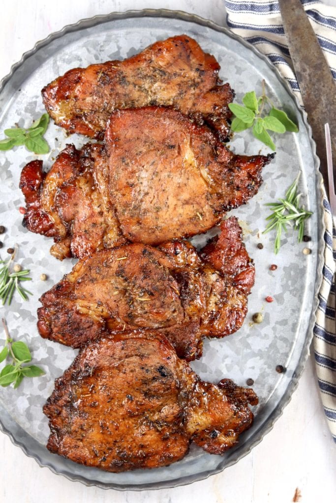 Grilled Pork Chops on a tray