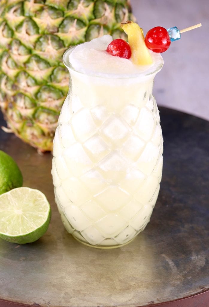 Blended rum cocktail in a pineapple glass 