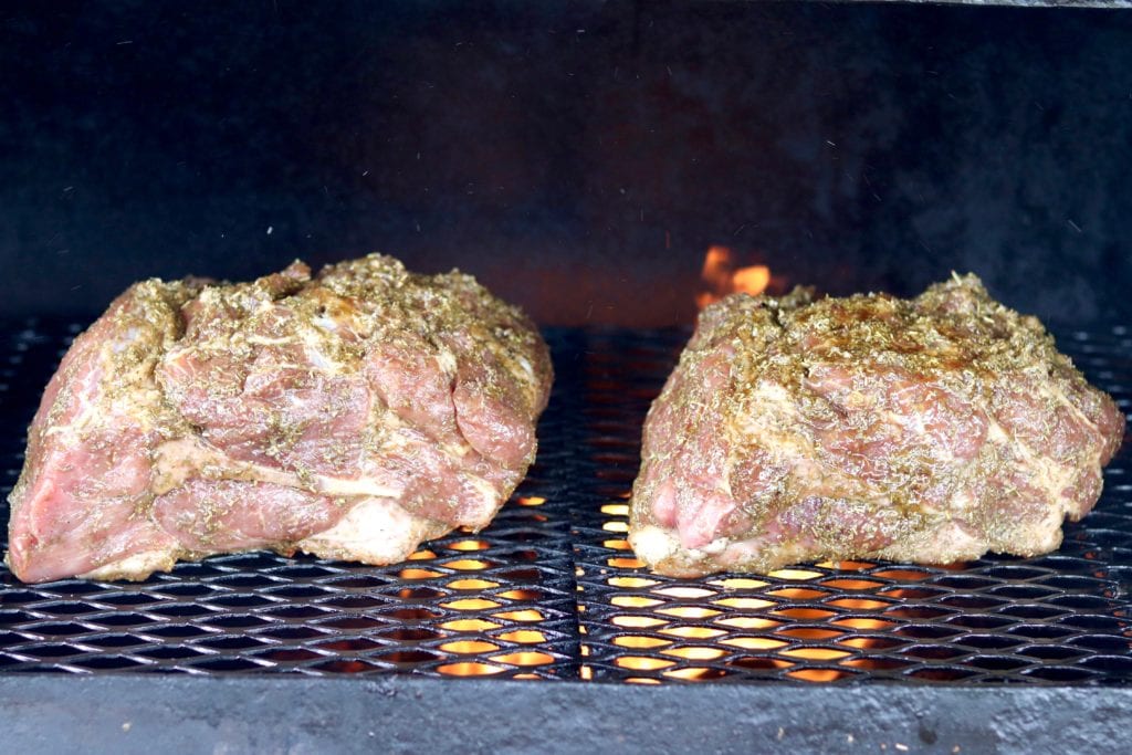 Two Pork Butts on the grill for smoking
