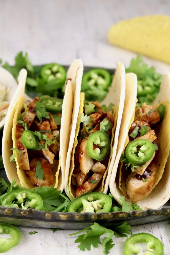 BBQ Chicken Tacos with jalapenos and cilantro