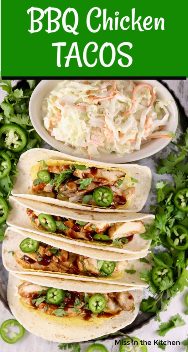 Tacos with barbecue chicken and slaw