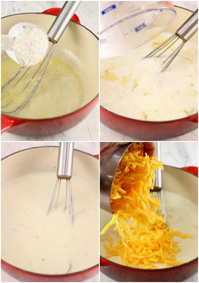 How to make homemade cheddar cheese sauce, collage