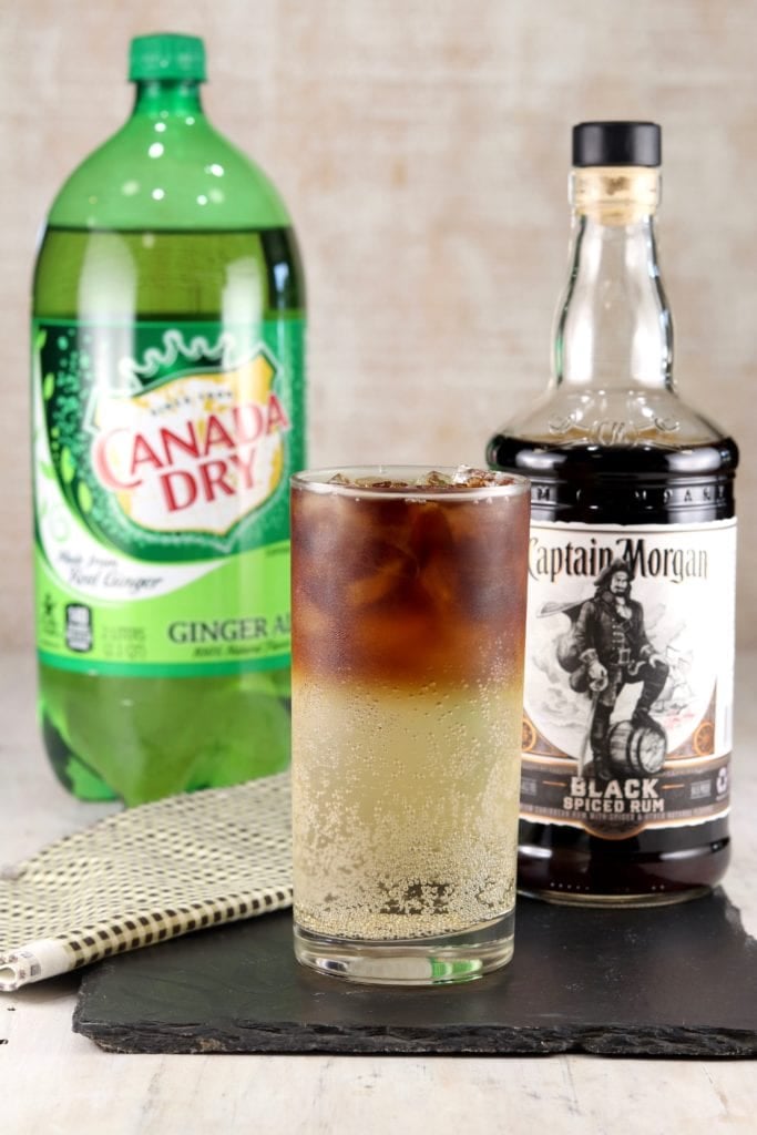 Ginger Ale Bottle, Black Rum Bottle, Rum and Ginger Cocktail 