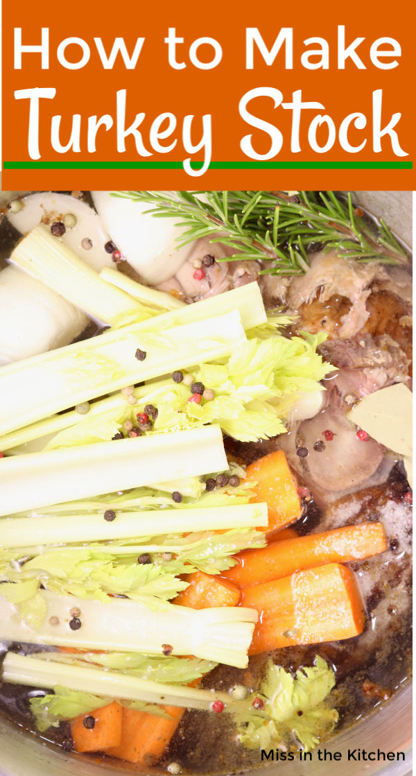 How to Make Turkey Stock text overlay with vegetables in stockpot