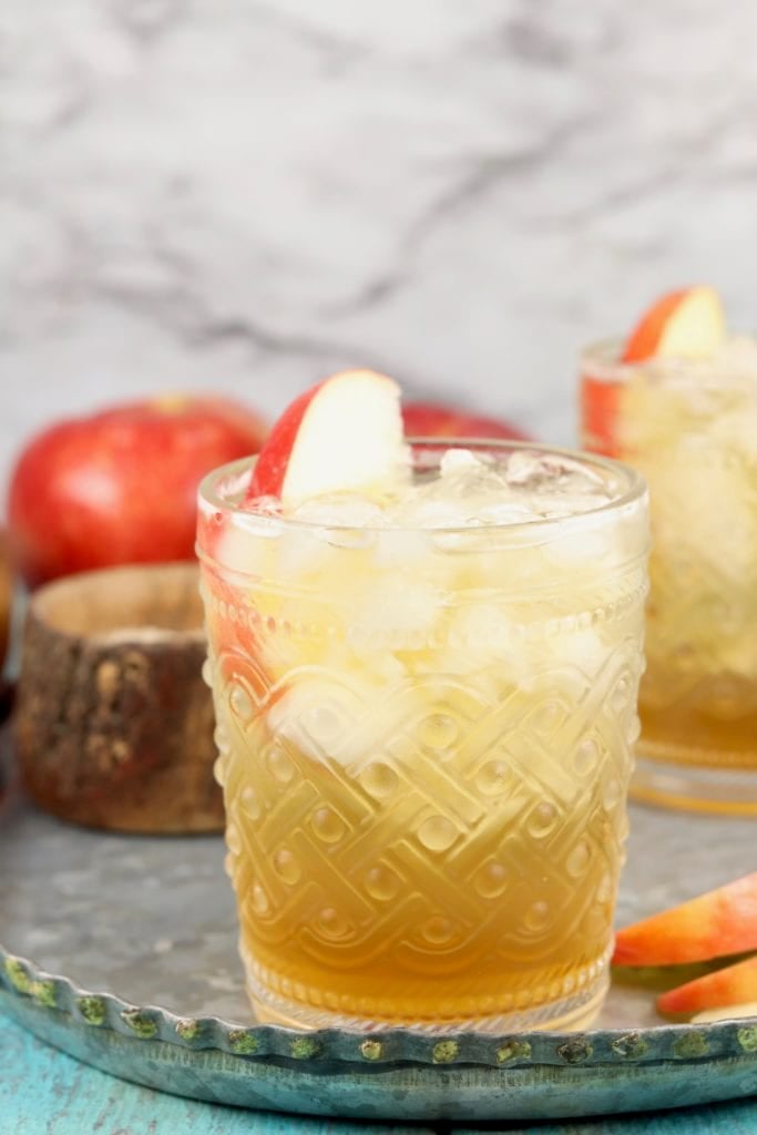 Apple Cider Shandy Cocktail with apple garnish
