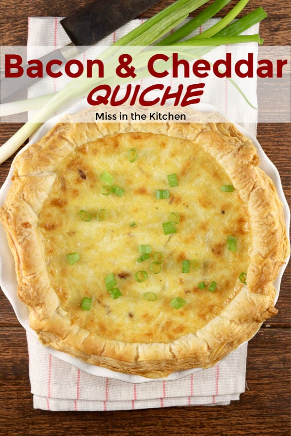 Bacon and Cheddar Quiche with puff pastry crust