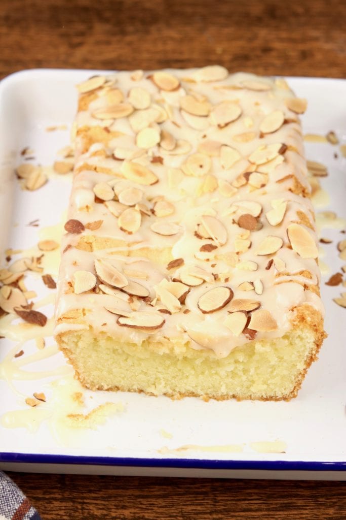 Almond Pound Cake loaf with toasted almonds