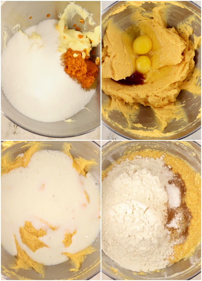 Step by step photos of pumpkin cake batter