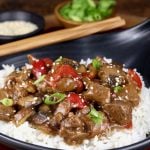 Teriyaki Steak Tips with red peppers