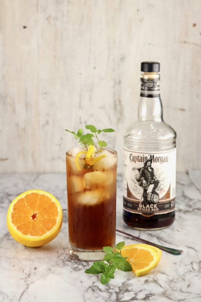 Captain Morgan Black Spiced Rum and sweet tea cocktail