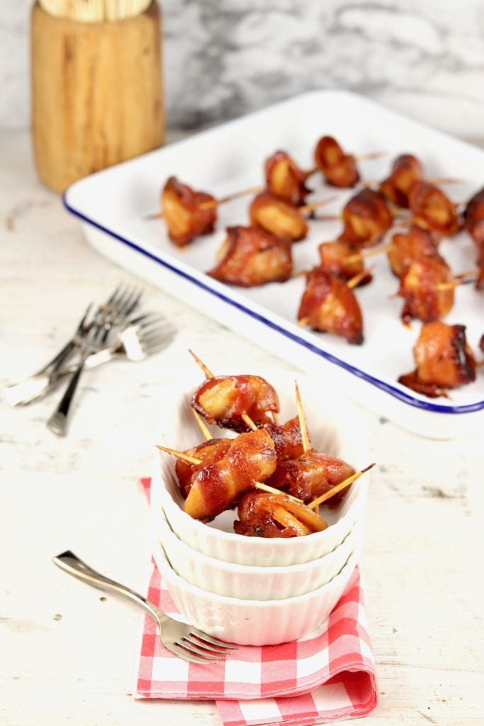 Dish of bacon appetizers