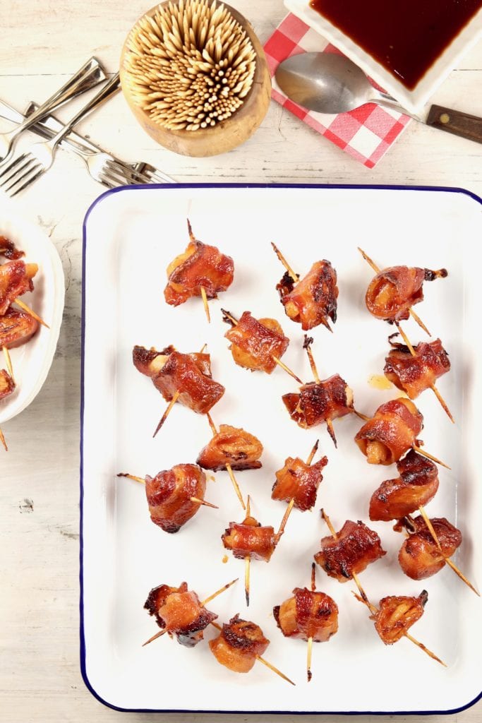 Tray of bacon water chestnut appetizers