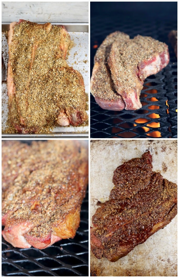 Collage of chuck roast - seasoned and grilled