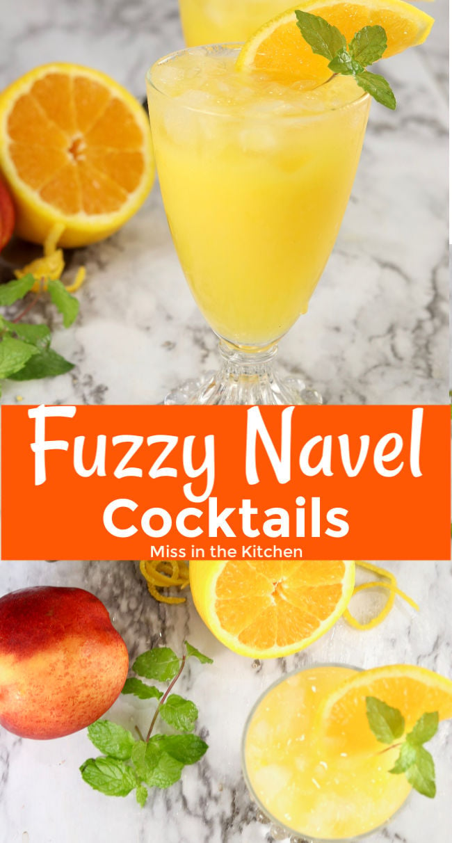 Fuzzy Navel drink with text overlay collage