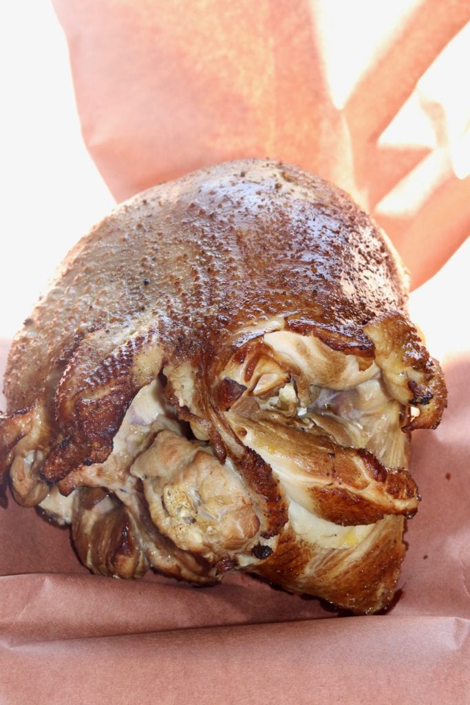 Wrapping smoked turkey in pink butcher paper