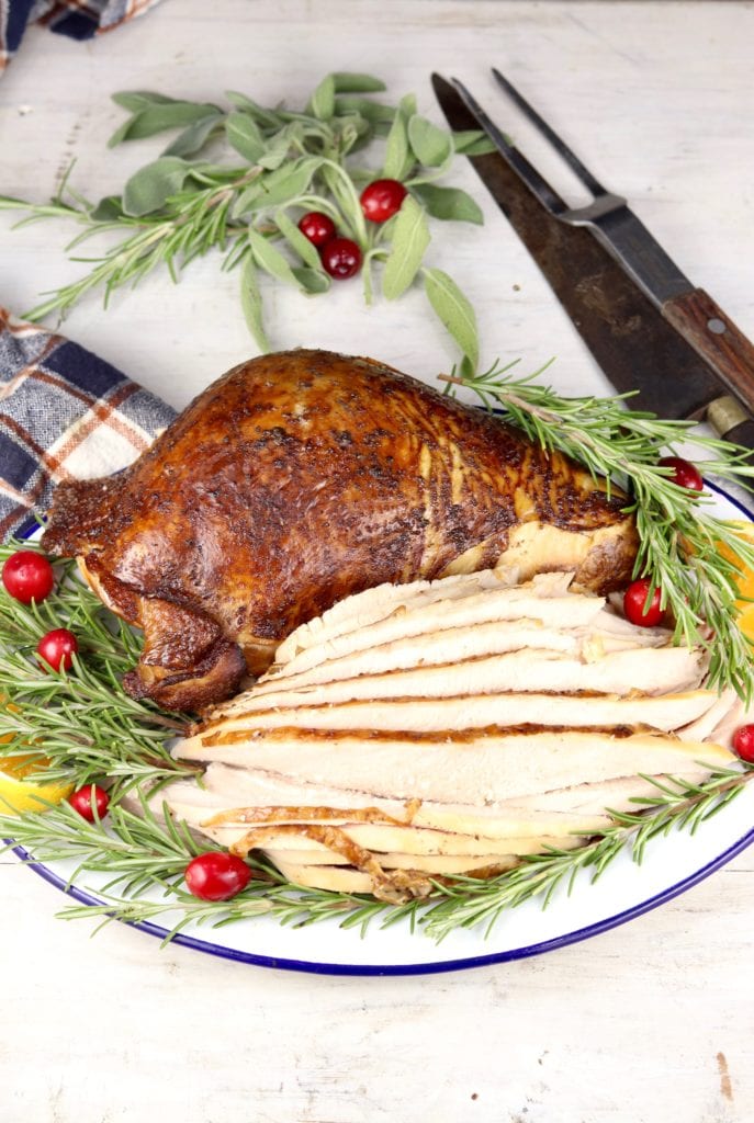 Sliced turkey breast on a platter